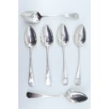 A set of six Hanoverian provincial Scottish silver table spoons, late 18th / early 19th Century,