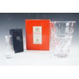 A boxed Royal Brierley cut glass vase, (20 cm), together with a boxed Stuart Crystal fuscia