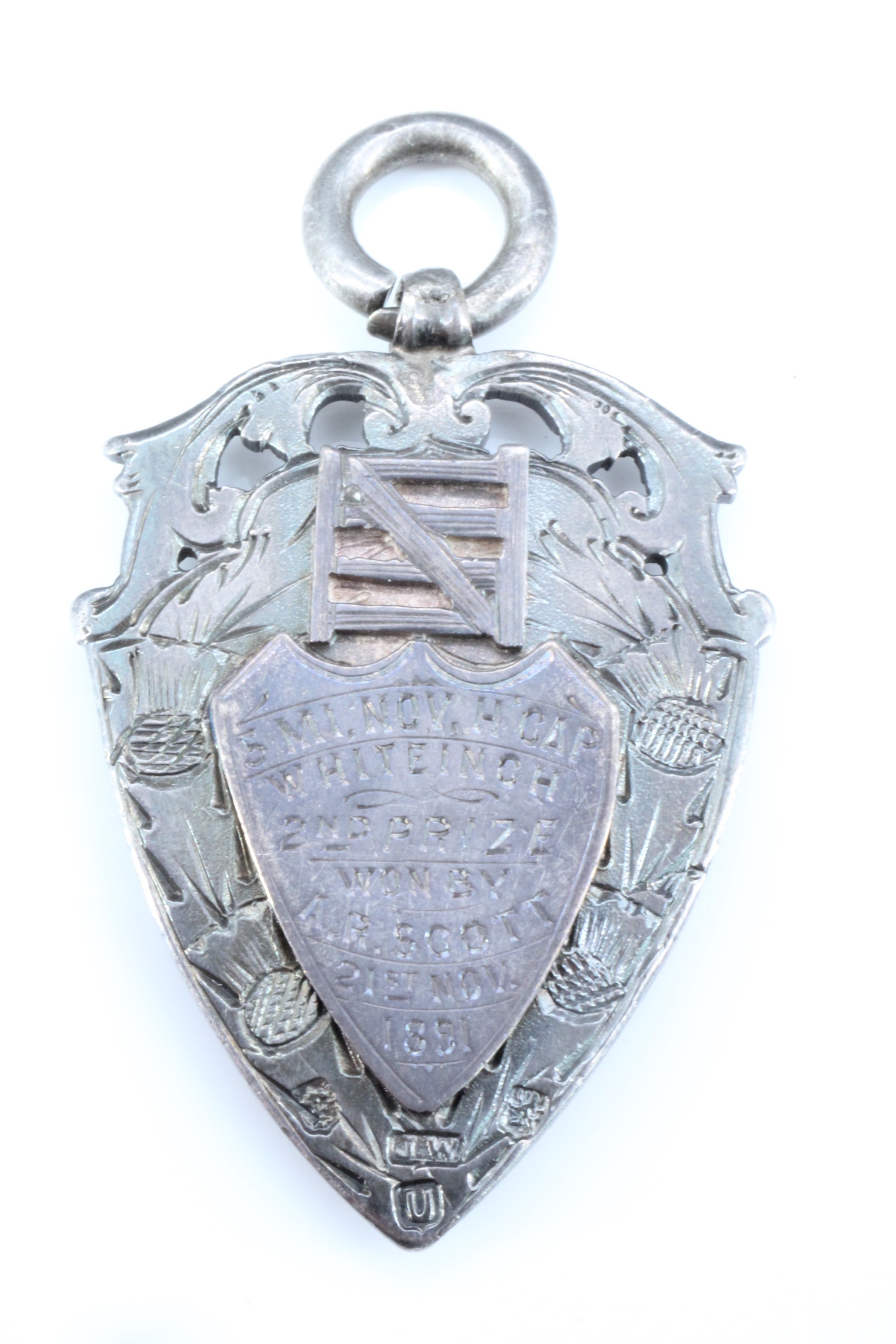 A Victorian "Clydesdale Harriers" silver presentation fob, Glasgow, 1891, 12.74 g, 4.5 cm - Image 2 of 2