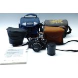 Sundry cameras including a Conway "Super Flash" box camera, a Sony "Handycam" with accessories, an