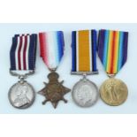 A Great War gallantry group, comprising Military Medal, 1914-15 Star, British War and Victory medals