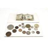 A small quantity of coins including early 19th Century, together with an American one dollar bill