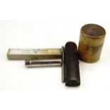 A Victorian medicine measure in treen travel case, an Ayston's pocket Inhaler and three