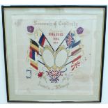 A Great War Prisoner-of-War embroidery, framed under glass, 59 cm x 59 cm