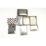 A group of vintage Art Deco influenced cigarette cases, including one having mother of pearl inlay