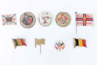 A Great War Volunteer Training Corps pin badge together with other Boer War and later patriotic