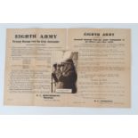 Two Second World War Eighth Army printed messages to the troops, together with a Winston Churchill