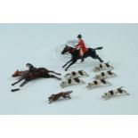 A Britain's cast lead hunt set, comprising huntsman, hunt follower, fox and six hounds (hunt