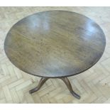A Victorian oak tripod snap-top tea table, 82 cm wide