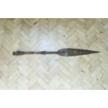 A 20th Century carved ethnic paddle spear, (a/f), 143.5 cm