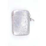 An early 20th Century silver vesta case, having chased foliate scrolls, later converted to a
