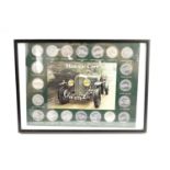 A 1970s Shell "Historic Cars" medallion set, framed