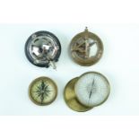 A 19th Century brass-cased magnetic compass, (67 mm, glass a/f), together with a reproduction pocket