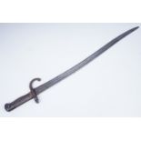 A French Mle 1866 Chassepot rifle or similar bayonet, (no apparent markings on blade back)