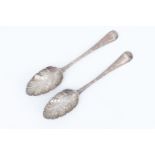 A pair of Georgian and later berry spoons, James Wilks, and Thomas Devonshire & William Watkins,