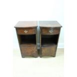 A pair of burr walnut veneered and cross-banded bow-fronted bedside cabinets, circa 1930s, 39 cm x