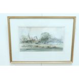 The Rev Norman Robertshaw, "The Tees at High Conniscliffe", watercolour, in card mount and frame
