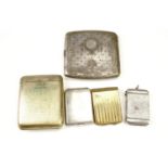 An embossed Bell Epoque cigarette case, together with a fob vesta case, two matchbook cases and a JG