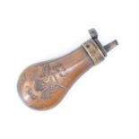 A Colt type pistol powder flask, bearing embossed American eagle decoration, 11.5 cm