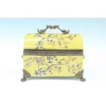 A late 20th Century Chinese export porcelain casket, hand painted in depiction of branches and