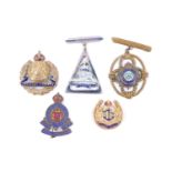Five various sweetheart brooches including a Great War Training Reserve example