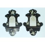 A pair of Victorian small folding lacquered candle sconce / shelves, 34 cm
