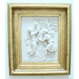A reproduction bas-relief of a lady in faux marble, in ornate gilt frame, 67 x 81 cm