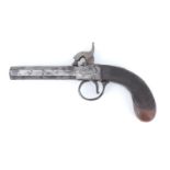 An early 19th Century pocket percussion pistol, having an octagonal barrel, box lock, and finely