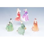 Five Royal Doulton figurines, Melissa, Julia, Fleur, Strolling and Grace, 20 cm