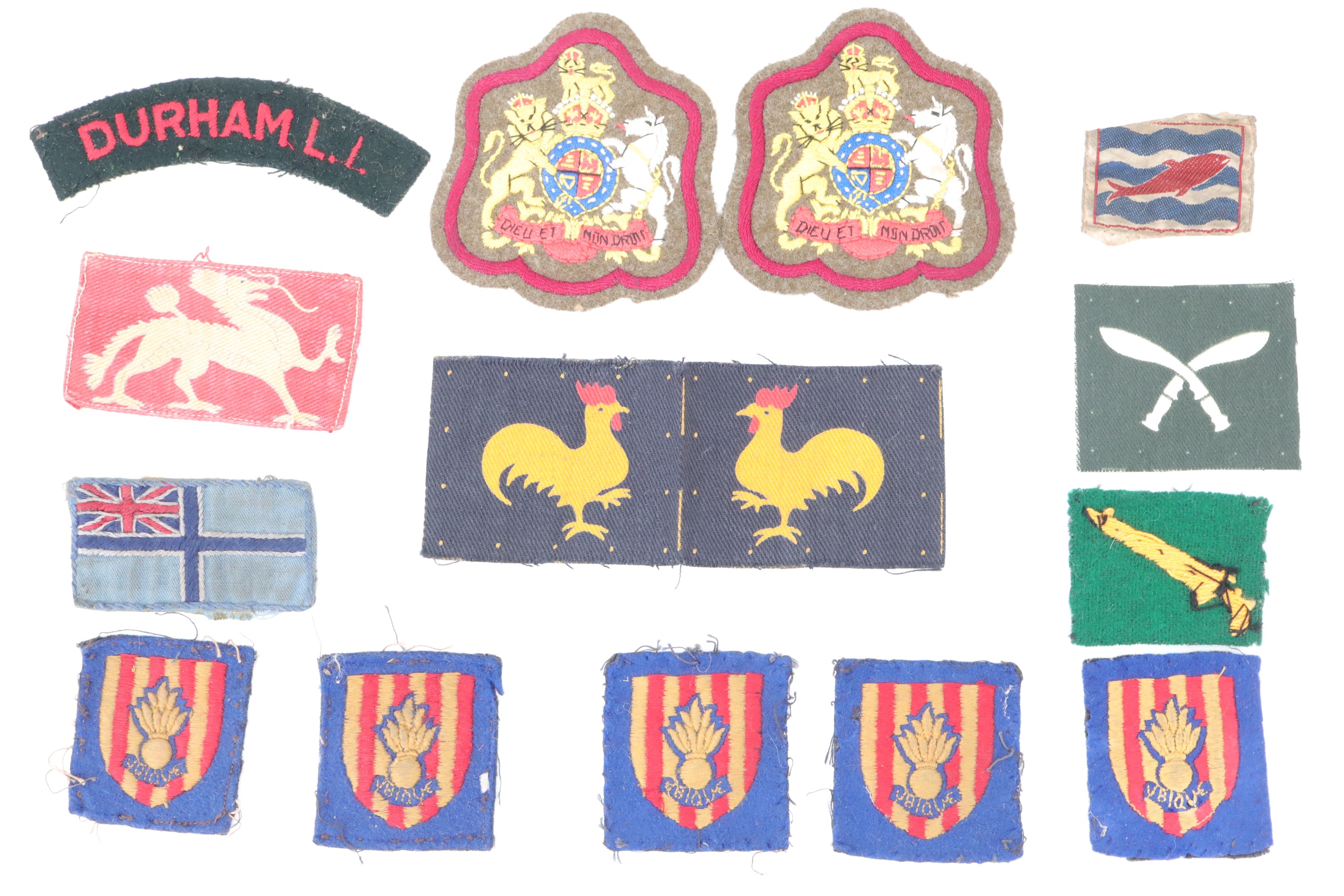 A small group of Second World War British army cloth insignia including 40th Infantry division