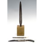 An antique Sinhalese piha kaetta knife together with a small Shan or similar white metal mounted