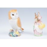 A Beswick owl, No. 2026, and Beatrix Potter figurine 'Mrs Rabbit', owl 11.5 cm