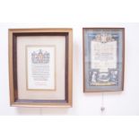 Four Great War framed service certificates together with a framed casualty Memorial Scroll