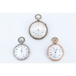 Three early 20th Century pocket watches, comprising a rolled gold chronograph pocket watch and
