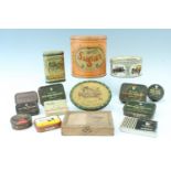 A quantity of vintage advertising tins including Refined brand sugar, 16 cm x 18 cm, and Home Made
