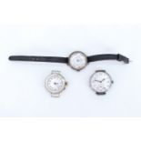 Three 1920s lady's continental watches, comprising two silver, and one gilt metal having mother of