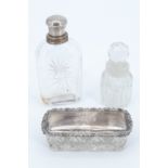 A small Edwardian silver topped cut glass dressing table box, Chester 1907, a cut glass perfume