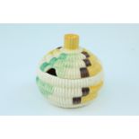 A 1930s Clarice Cliff Raffia Indiana preserve pot, hand decorated in an abstract pattern, 8 cm