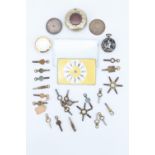 A quantity of pocket watch winding keys, together with part pocket watches, carriage clock glass,