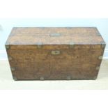 A Victorian brass-mounted oak military / campaign silver chest, its lid bearing a plaque engraved "