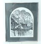 Tunbridge Castle 1970s linocut , limited edition, pencil signed and dated by the artist, mounted
