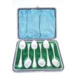 A cased set of six early 20th Century silver Hanoverian pattern teaspoons, 65 g