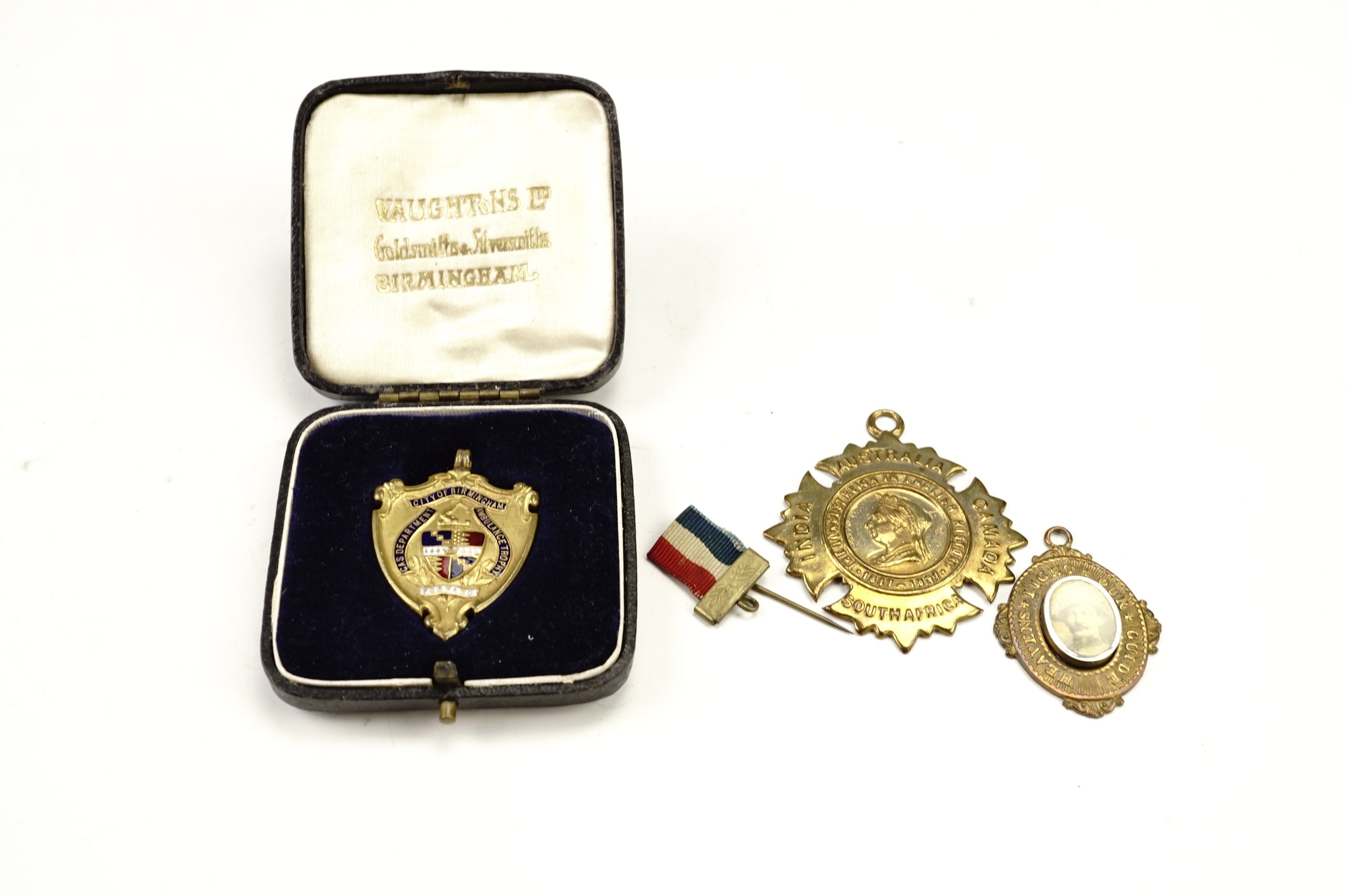 A cased City of Birmingham Gas Department Ambulance Trophy fob medallion together with a Baden