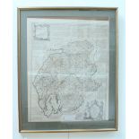 A framed antiquarian map, New Map of the Counties of Cumberland and Westmorland Divided into Their