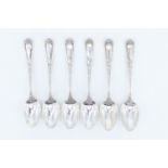 A set of late Victorian fancy silver coffee spoons, their stems and terminals decorated in a