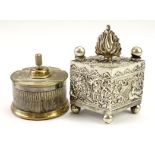 A Beney electroplate and shagreen table / cigar lighter, engine turned top with two strikers and