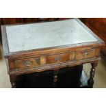 An 18th Century joined-oak style kitchen island prep. table, having an inset marble top, 125 cm x 88