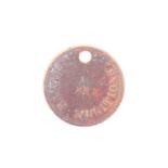 A Great War Blyth Munitions brass worker's tally / check, the obverse impressed with a number '4',