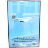 A framed poster, Concorde's inaugural flight into Luton, signed by the Captain and crew, Friday 28th