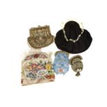 Five vintage ladies' evening bags / purses, 19th Century and later, including glass beadwork